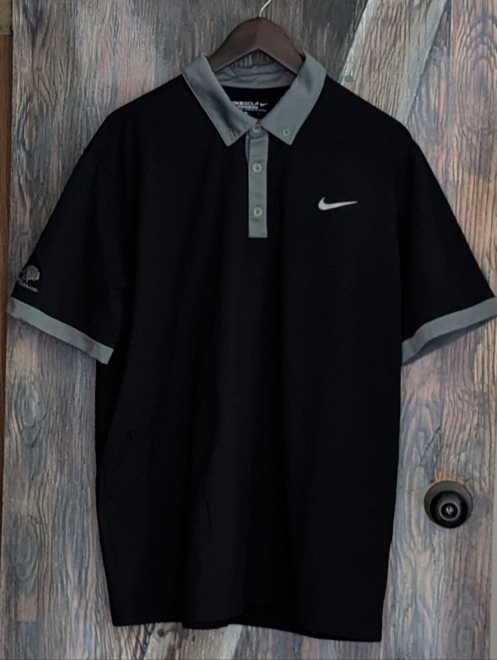 Nike Golf Tour Performance Dri-FIT Polo Shirt Black Gray Large Woodland Logo